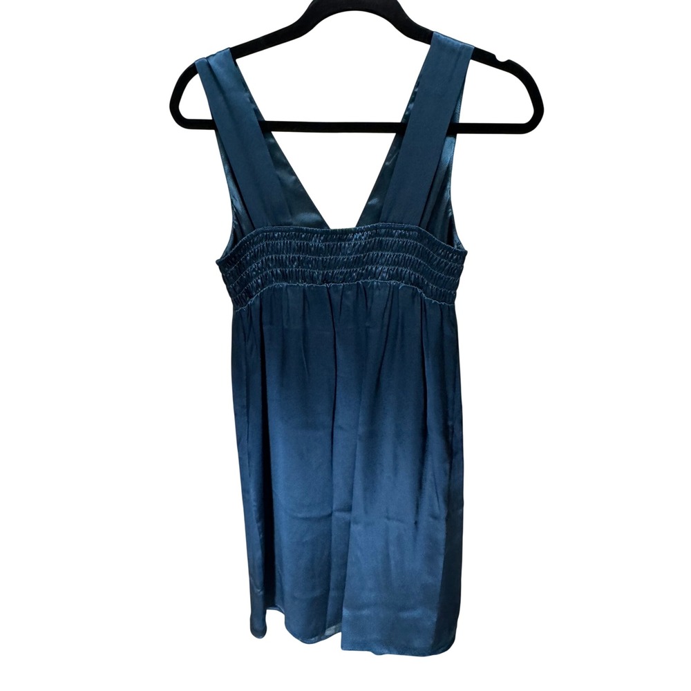 The Limited Dress Womens 4 Teal Blue Silk Empire Waist Smocked Mini Party Y2K - Picture 2 of 9